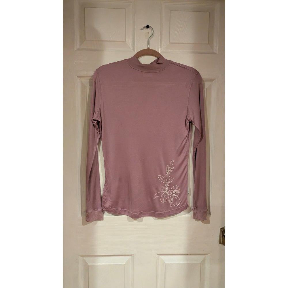 Terramar Thermasilk Top L Mauve 100% Silk Mock Neck Floral Base Layer Gorpcore - Picture 2 of 8